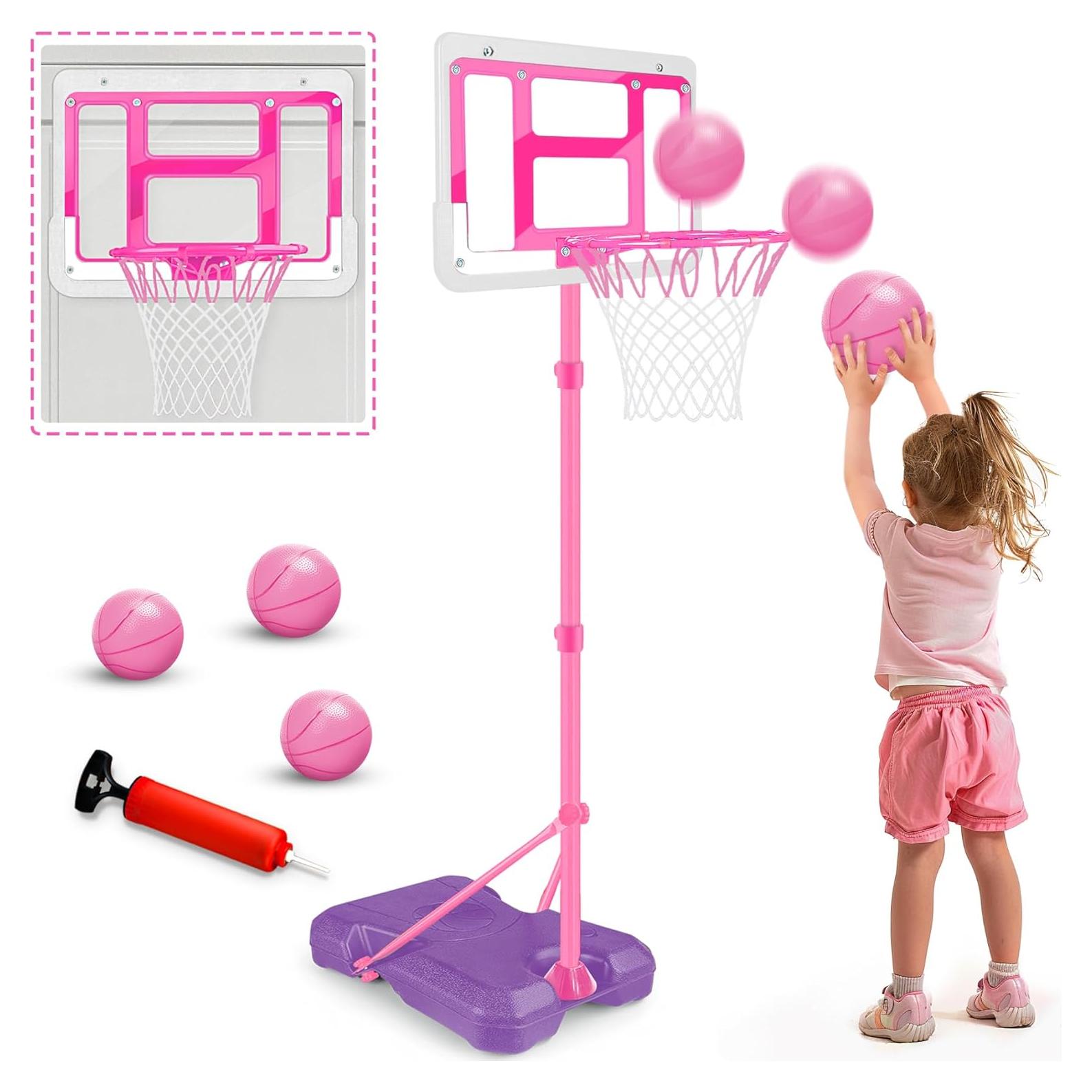 Aro de Baloncesto Ajustable GMAOPHY para Niños Rosa 1.07-1.88m