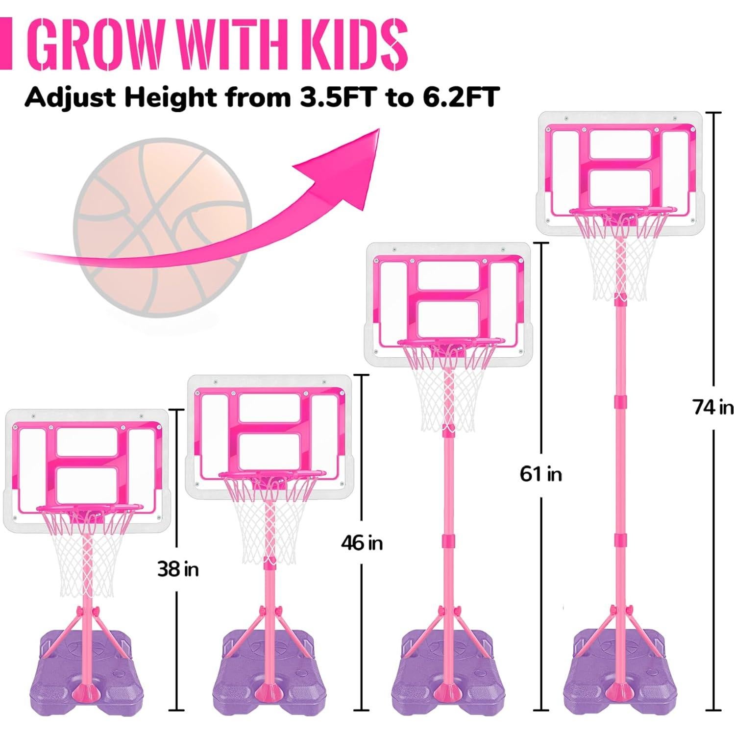 Aro de Baloncesto Ajustable GMAOPHY para Niños Rosa 1.07-1.88m