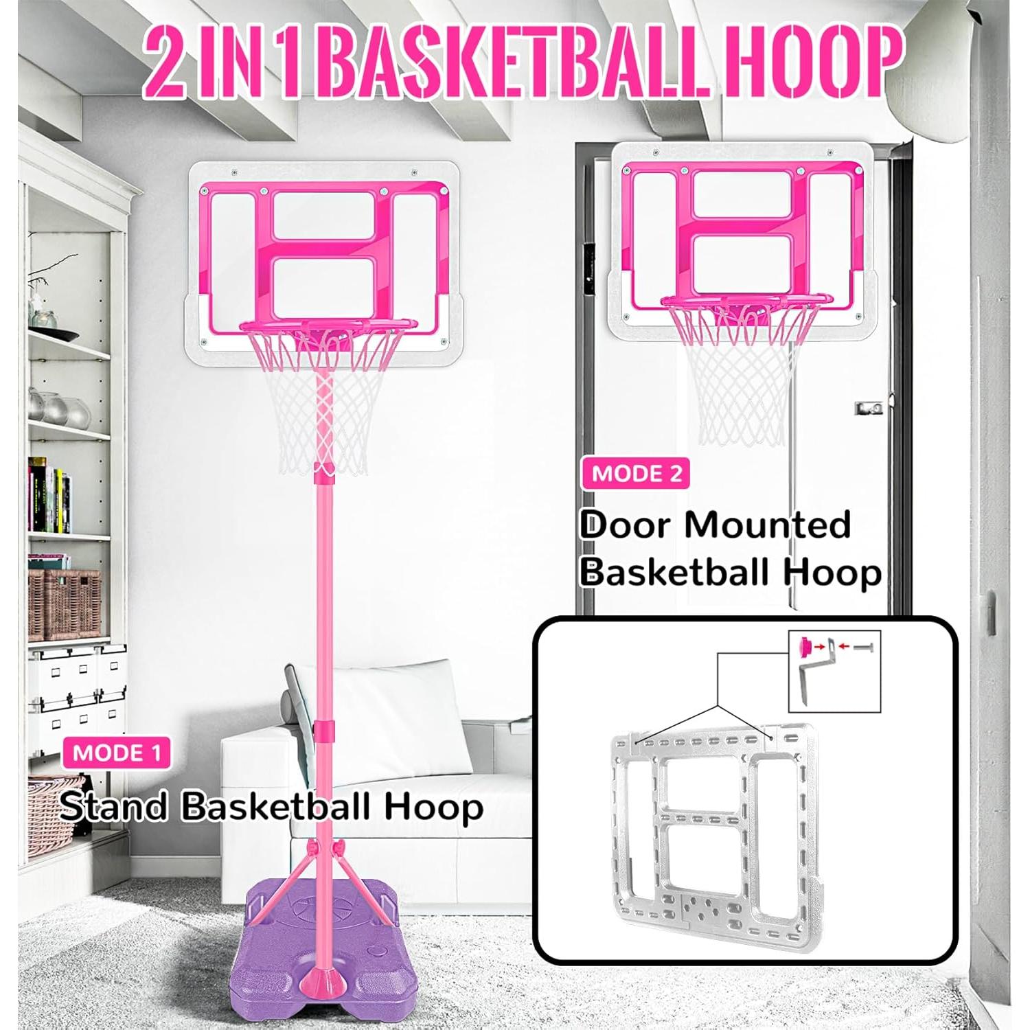 Aro de Baloncesto Ajustable GMAOPHY para Niños Rosa 1.07-1.88m