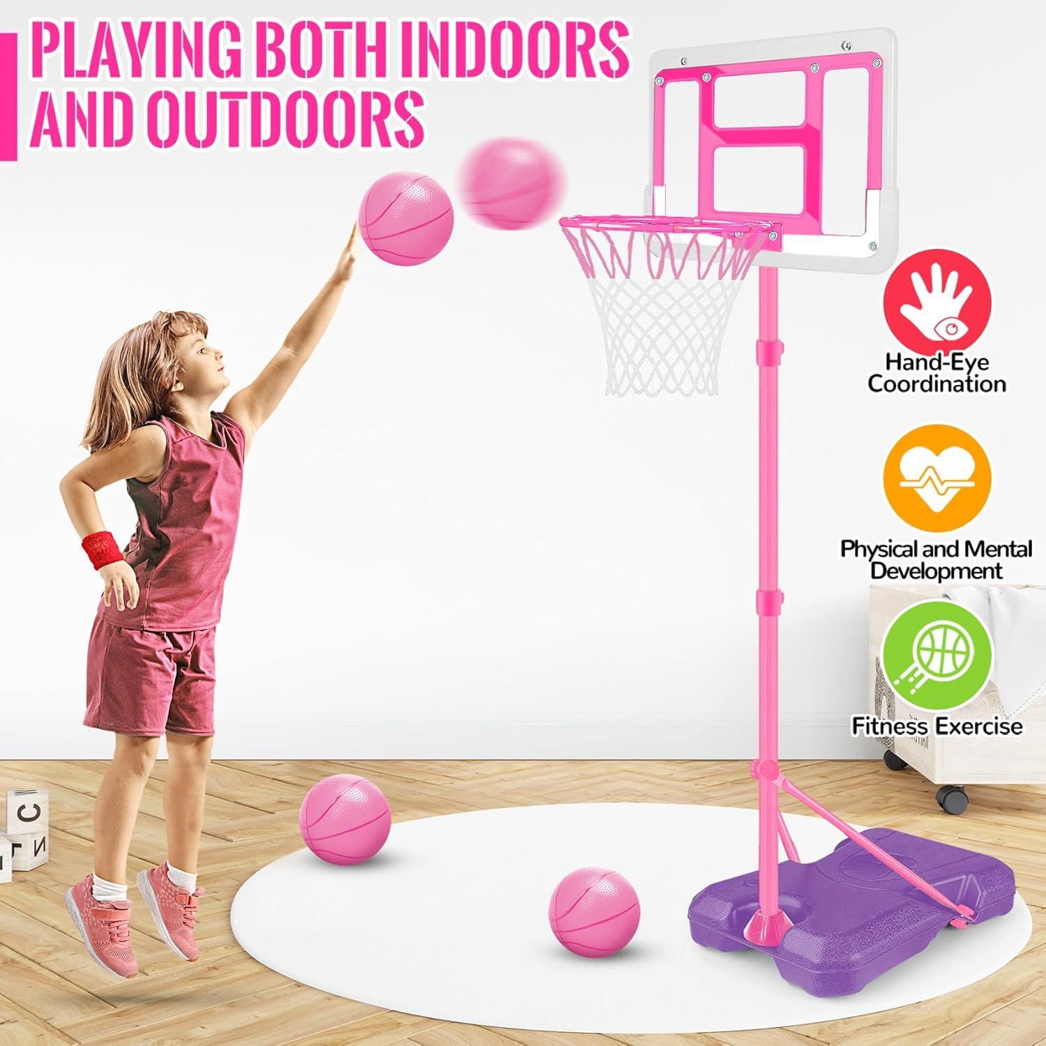 Aro de Baloncesto Ajustable GMAOPHY para Niños Rosa 1.07-1.88m