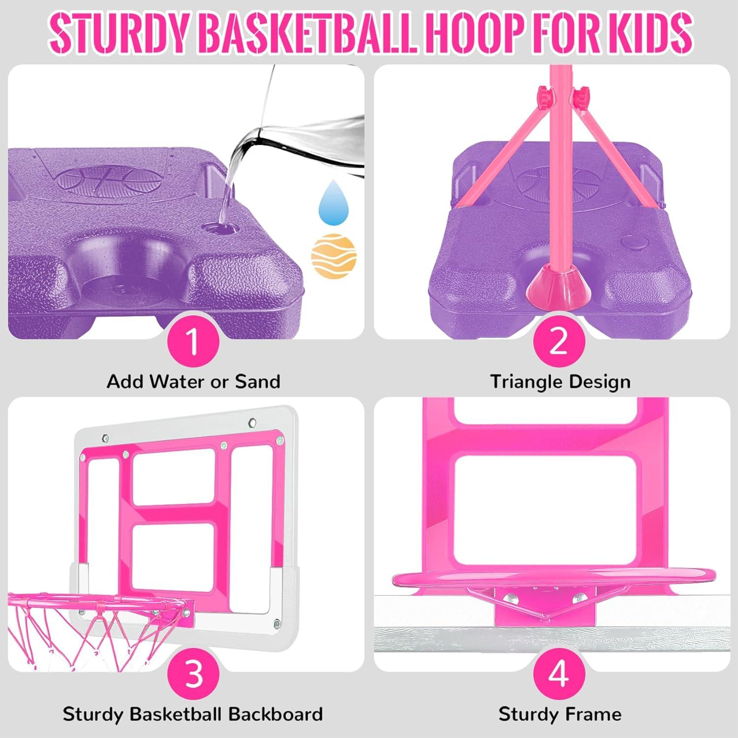 Aro de Baloncesto Ajustable GMAOPHY para Niños Rosa 1.07-1.88m