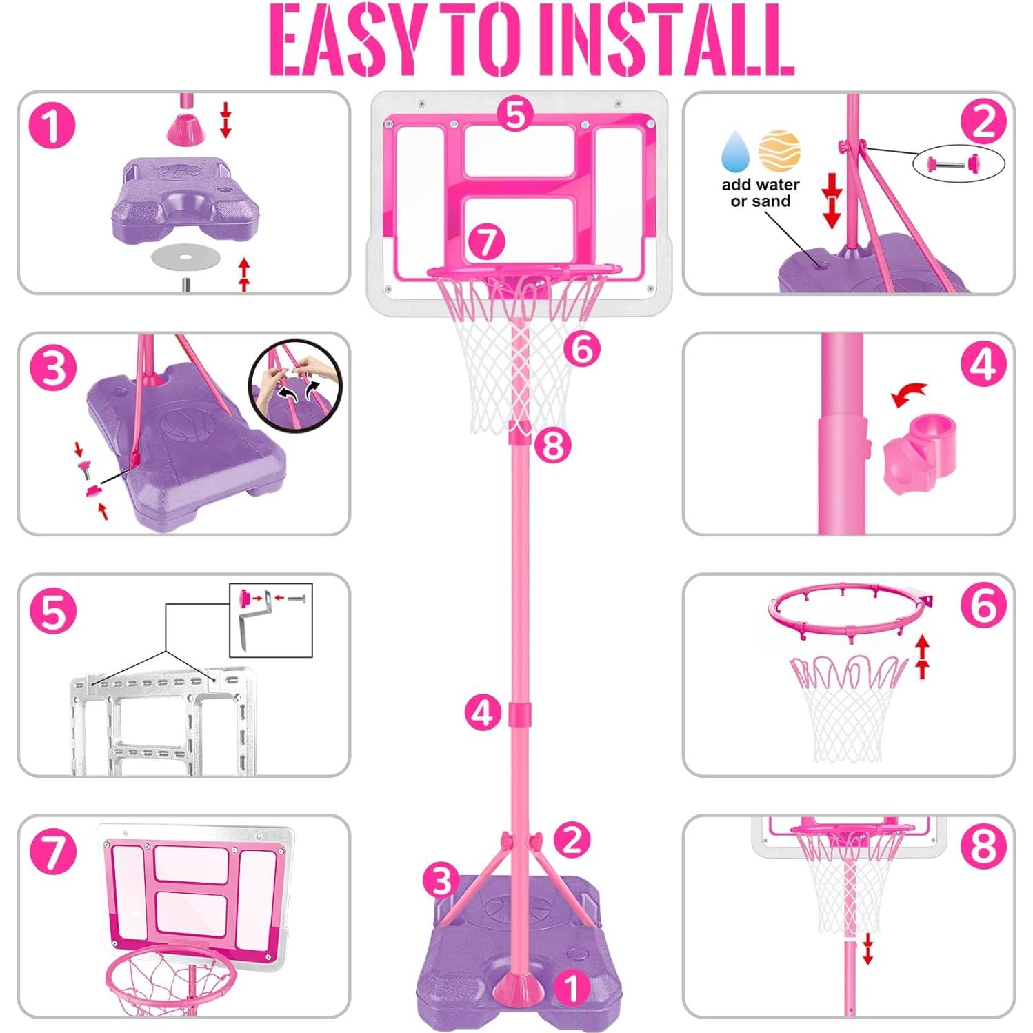 Aro de Baloncesto Ajustable GMAOPHY para Niños Rosa 1.07-1.88m