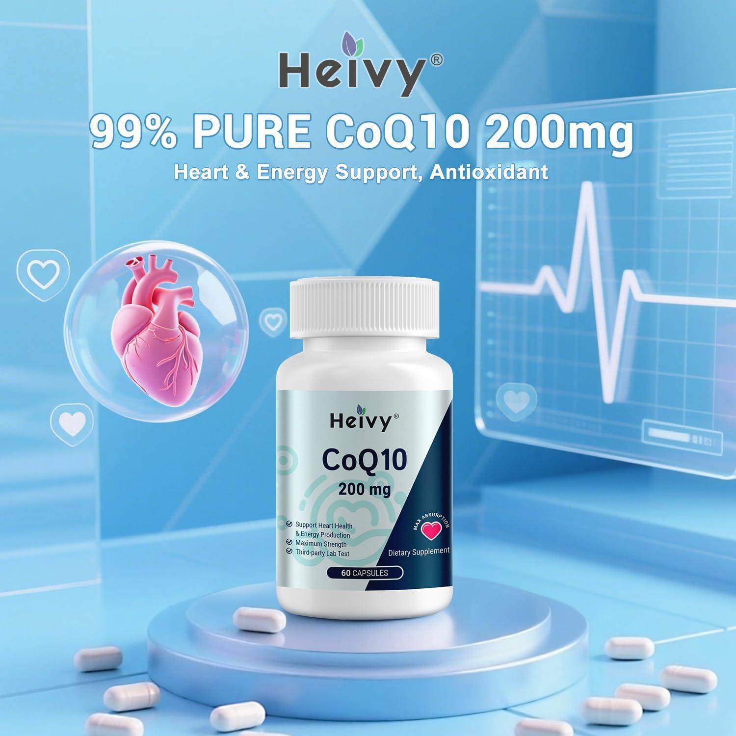 Coenzima Q10 200mg Heivy 60 Cápsulas Veganas Antioxidantes