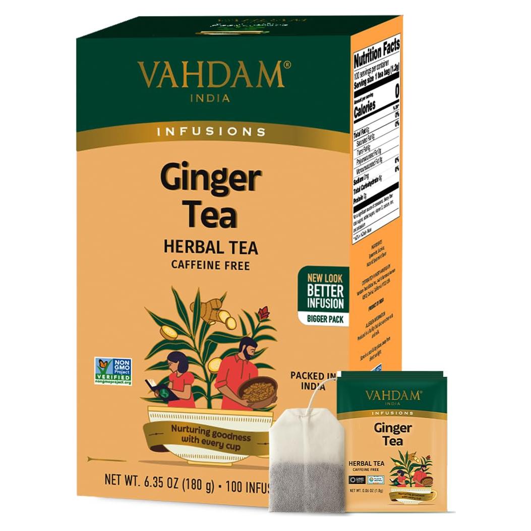 Bolsitas de Té de Jengibre VAHDAM 100 Unidades Ecológicas