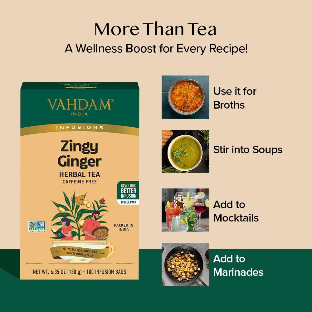 Bolsitas de Té de Jengibre VAHDAM 100 Unidades Ecológicas