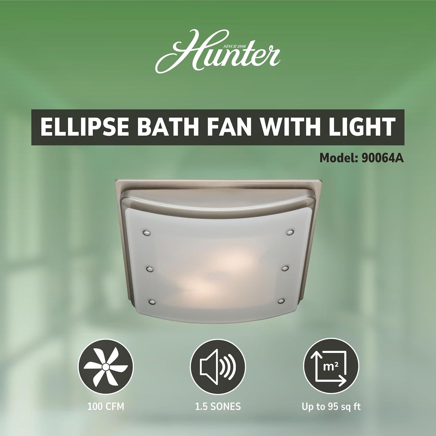 Ventilador de Baño Hunter Ellipse 100 CFM con Luz Niquel