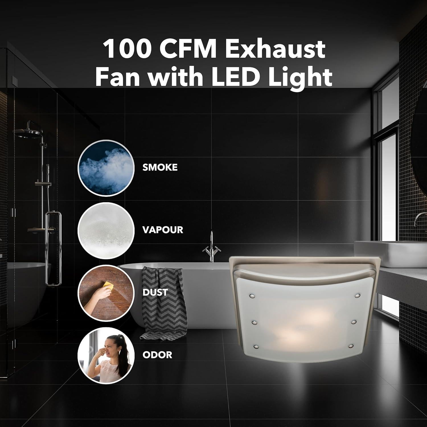 Ventilador de Baño Hunter Ellipse 100 CFM con Luz Niquel