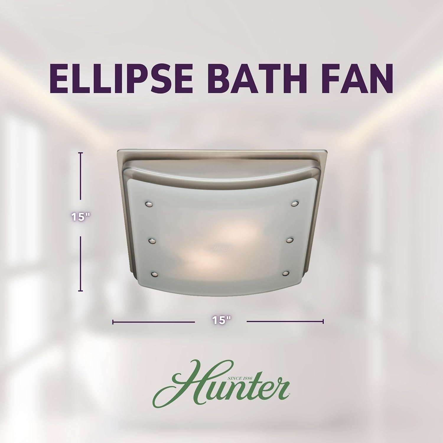 Ventilador de Baño Hunter Ellipse 100 CFM con Luz Niquel