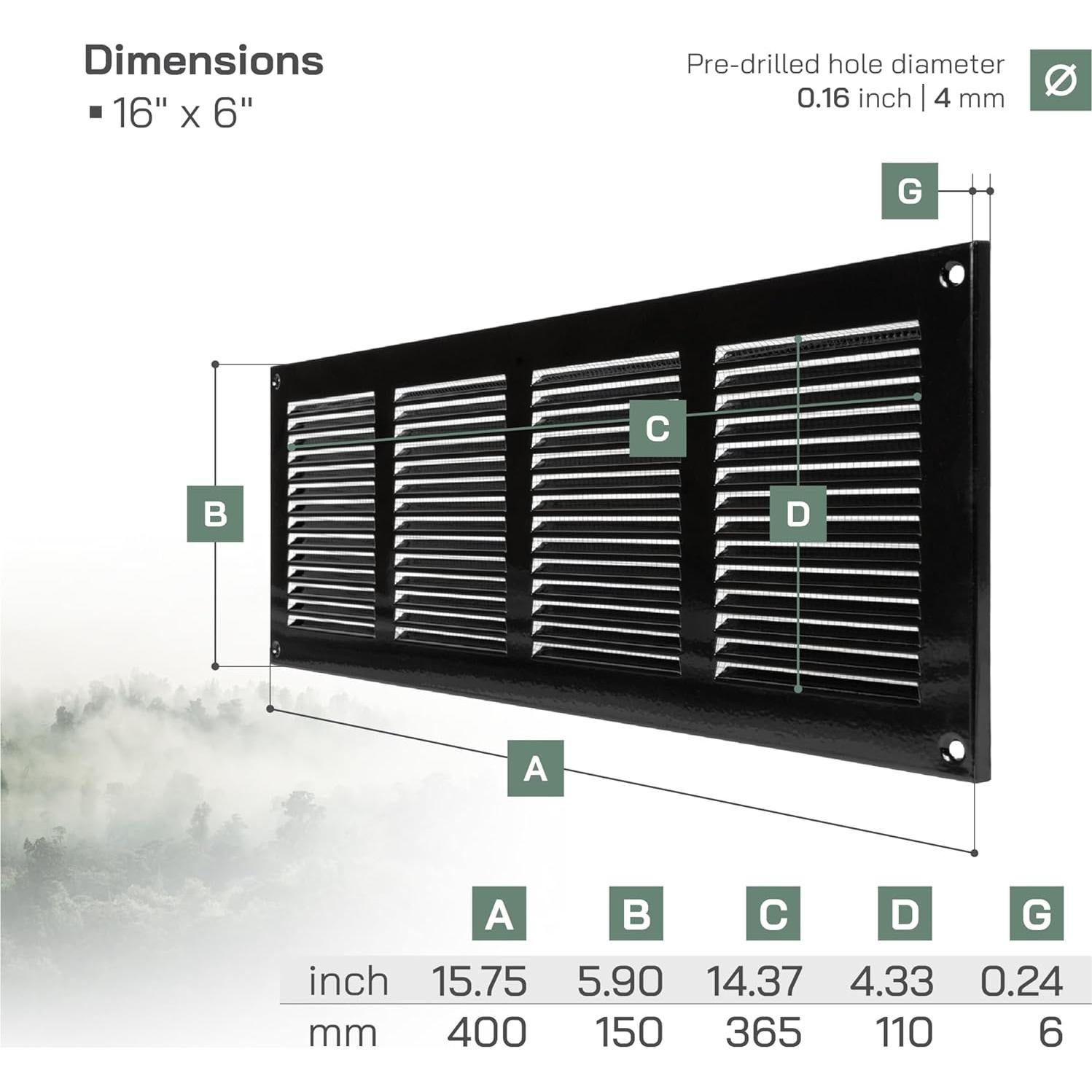 Cubierta de Ventilación Metal 40x15 cm con Protección Insectos