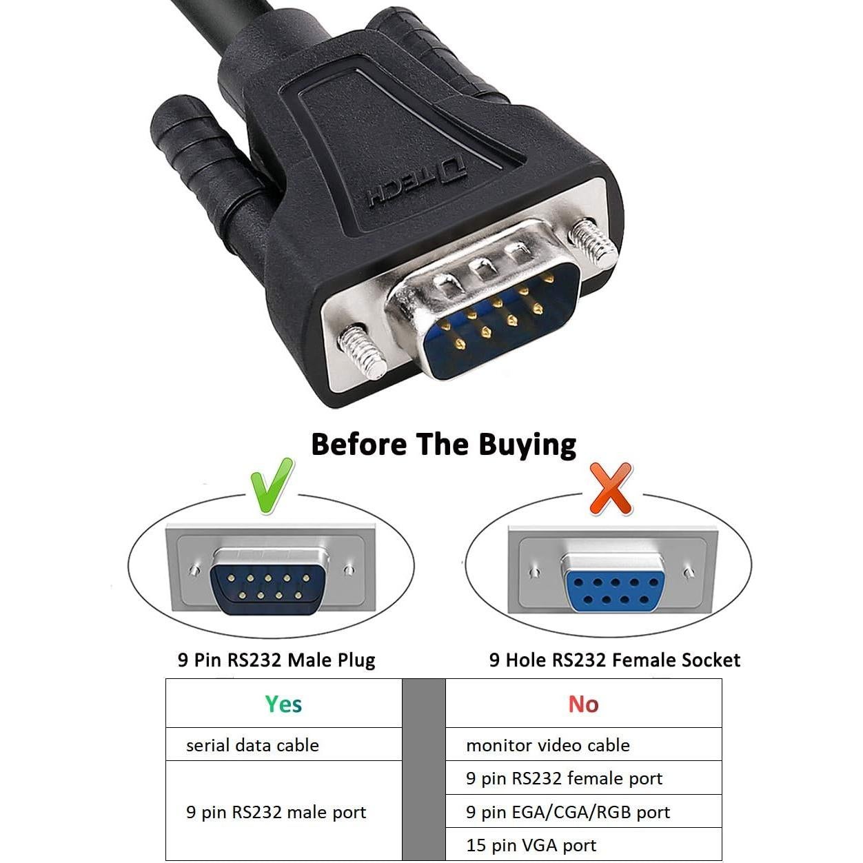 Cable Serial DB9 Macho a Macho 0.5m DTech RS232 Negro