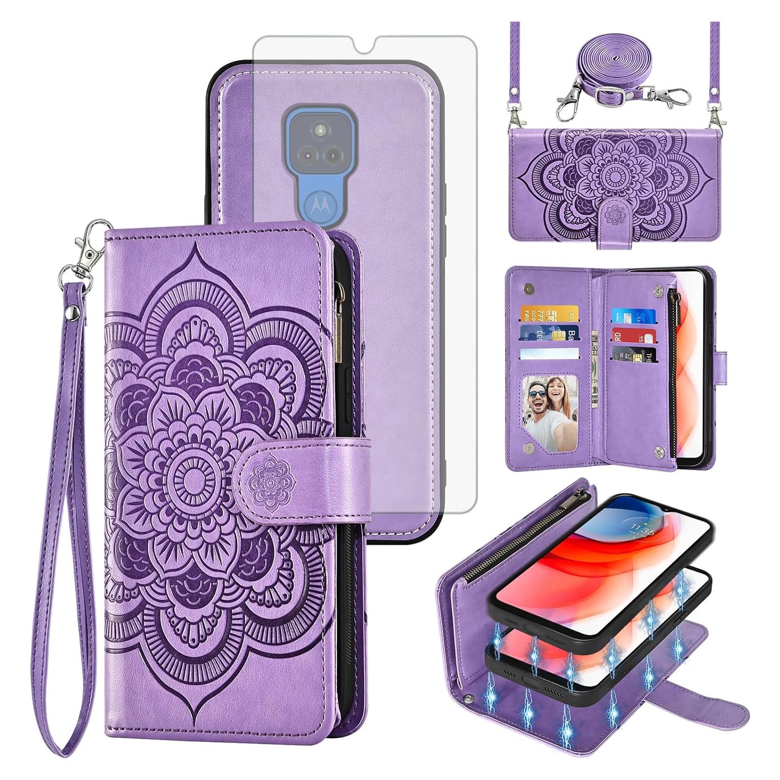 Funda Asuwish Cartera para Moto G Play 2021 Púrpura con Accesorios