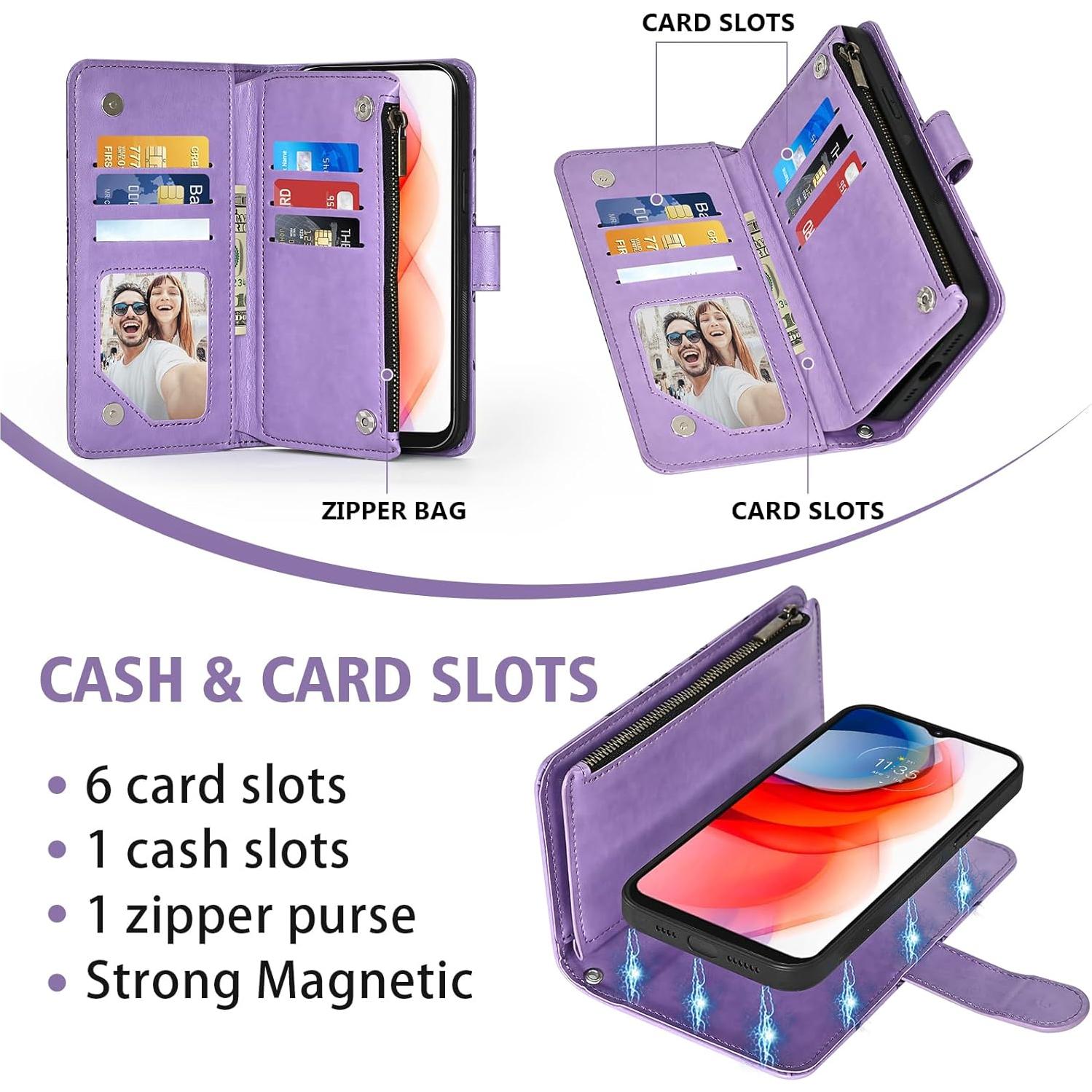 Funda Asuwish Cartera para Moto G Play 2021 Púrpura con Accesorios