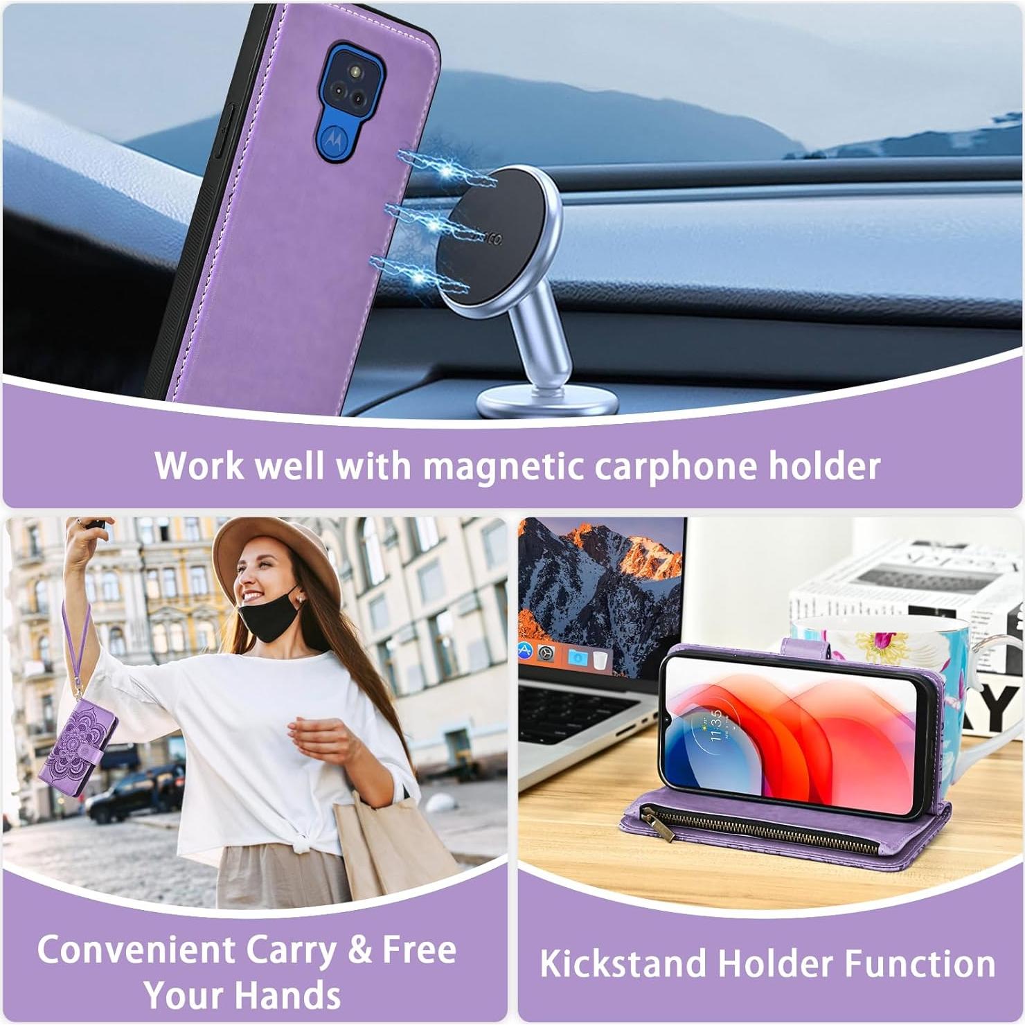 Funda Asuwish Cartera para Moto G Play 2021 Púrpura con Accesorios