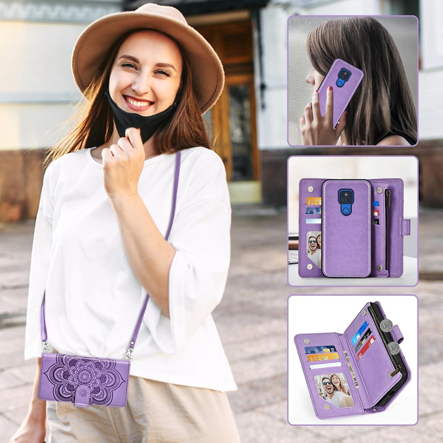 Funda Asuwish Cartera para Moto G Play 2021 Púrpura con Accesorios