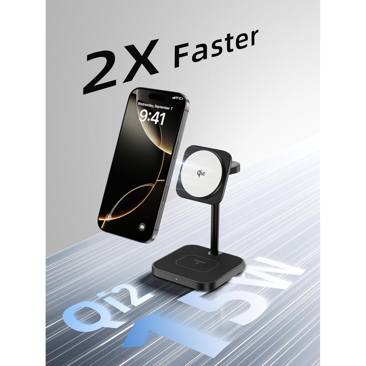 Cargador Inalámbrico 3 en 1 LULULOOK Qi2 15W MagSafe Negro