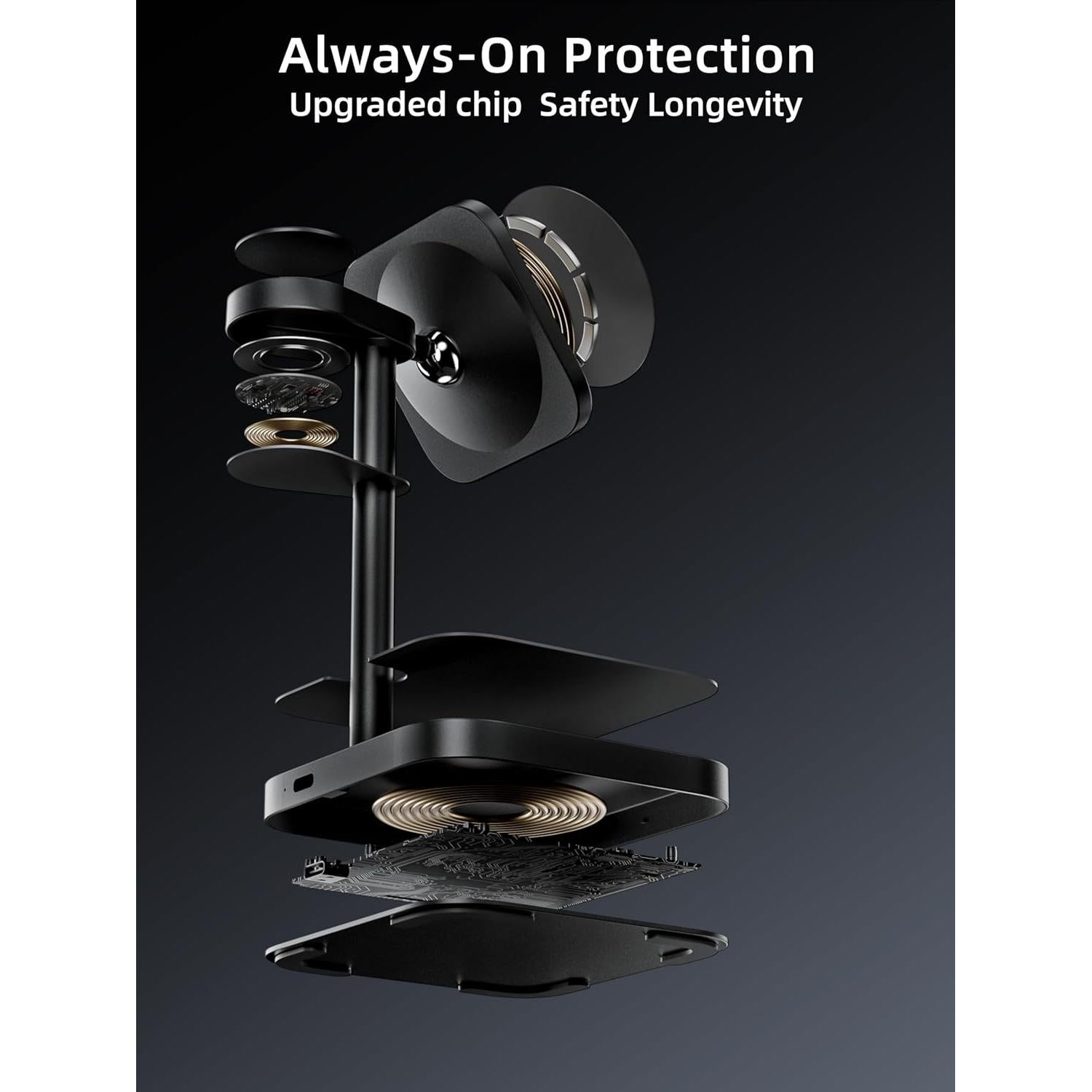 Cargador Inalámbrico 3 en 1 LULULOOK Qi2 15W MagSafe Negro