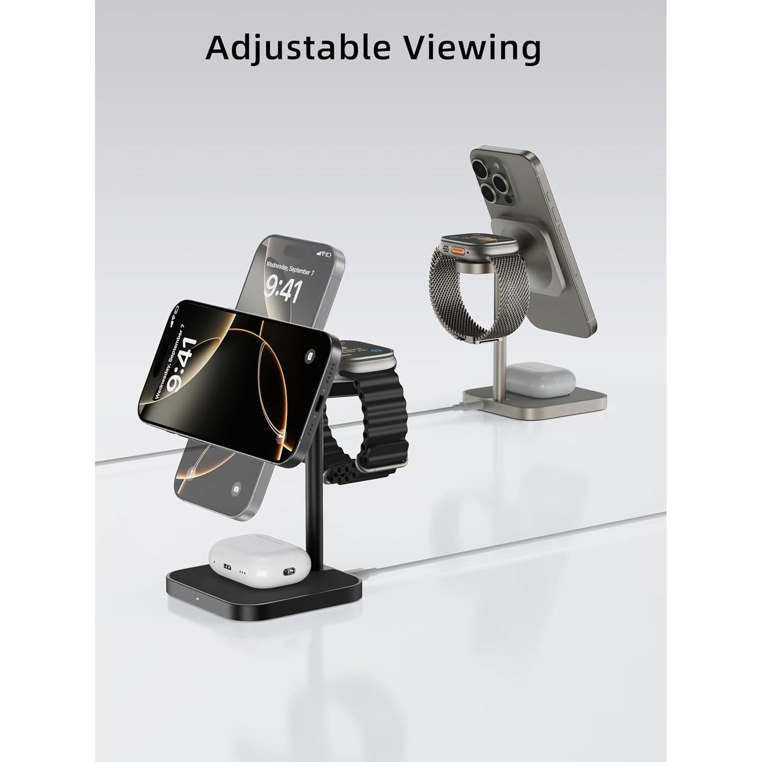 Cargador Inalámbrico 3 en 1 LULULOOK Qi2 15W MagSafe Negro