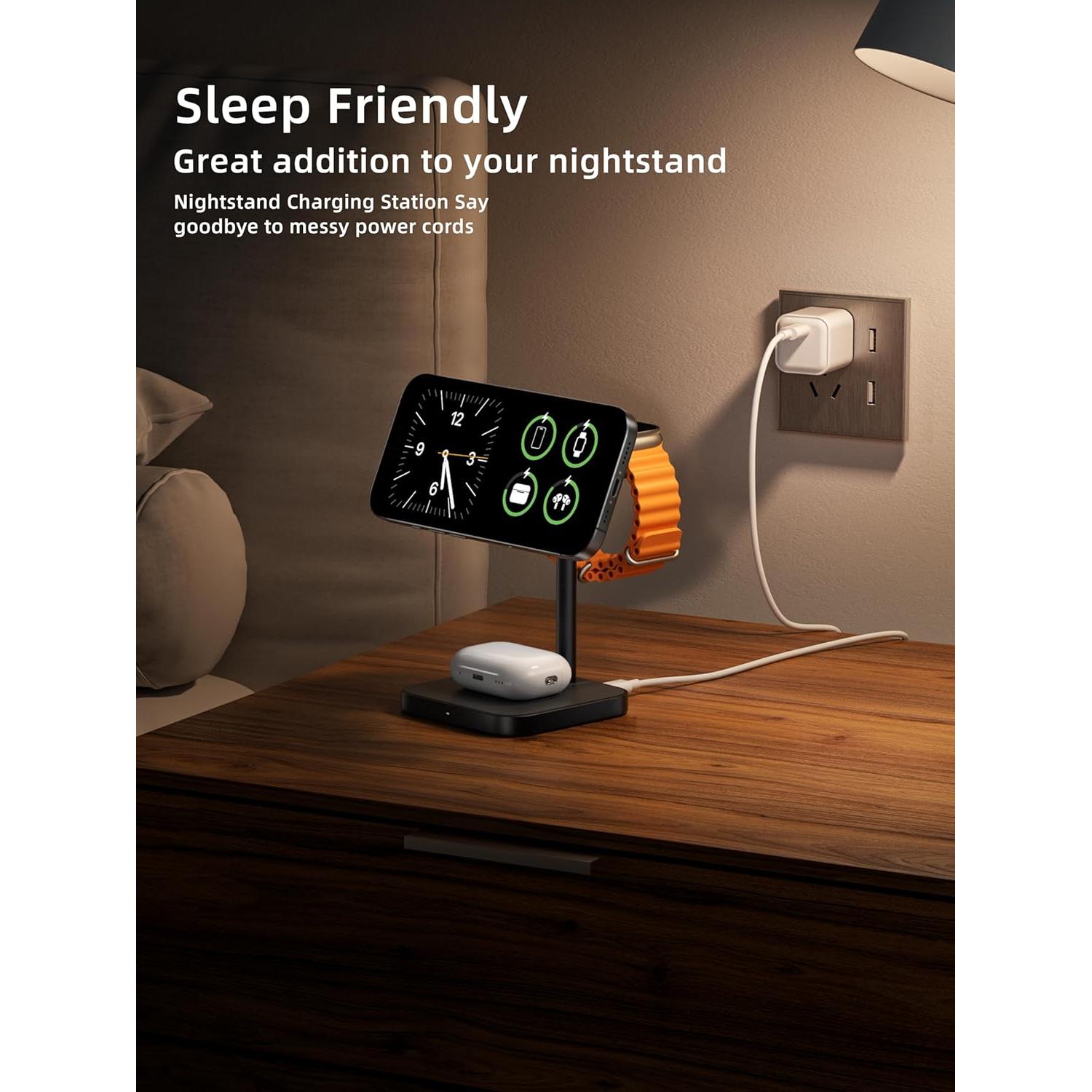 Cargador Inalámbrico 3 en 1 LULULOOK Qi2 15W MagSafe Negro