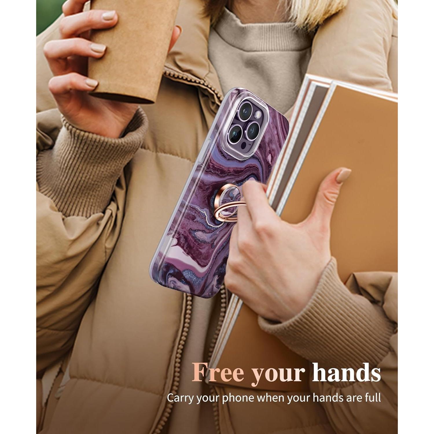 Soporte para anillo de teléfono GVIEWIN Marble 360° Arena/Púrpura