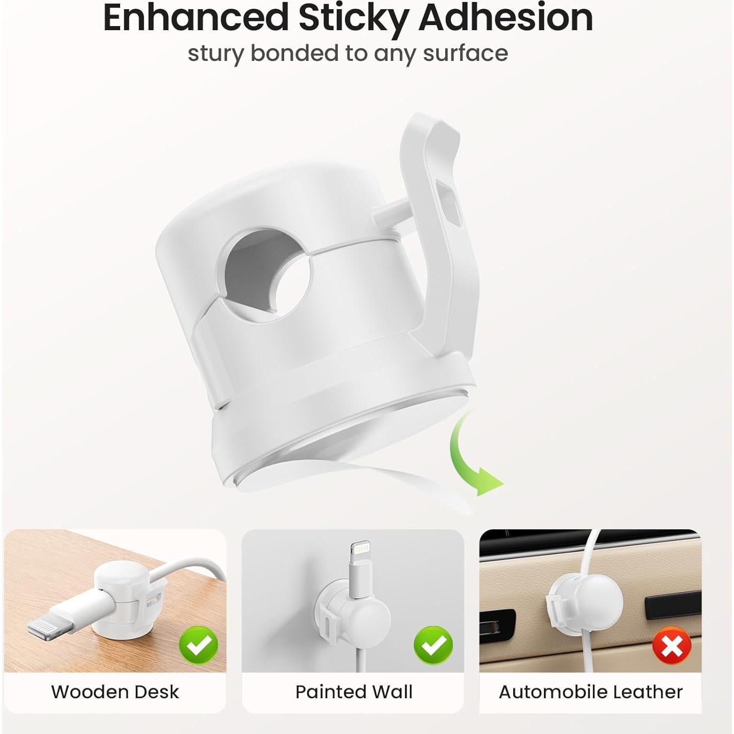 Clip de Cable LOTUNY Paquete de 8 Soporte Adhesivo Blanco