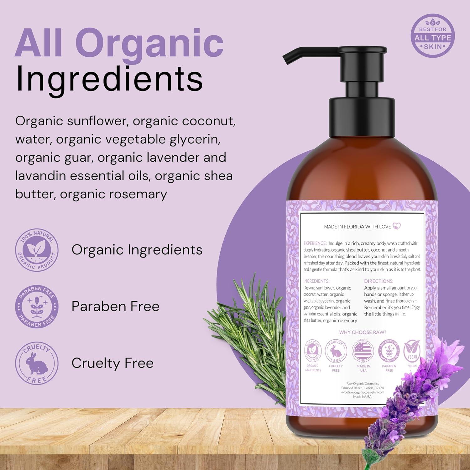 Gel de Ducha Hidratante Orgánico Lavanda 453.6 g - Raw Organic