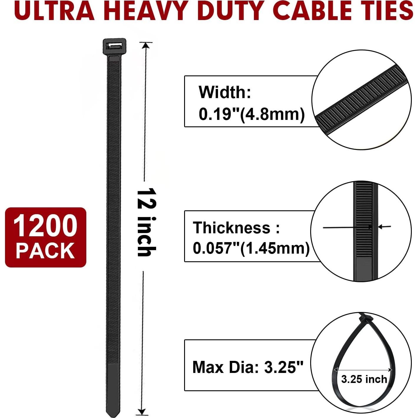 Bridas RAZCC 1200pcs Nylon 30.48cm 70lb Resistencia
