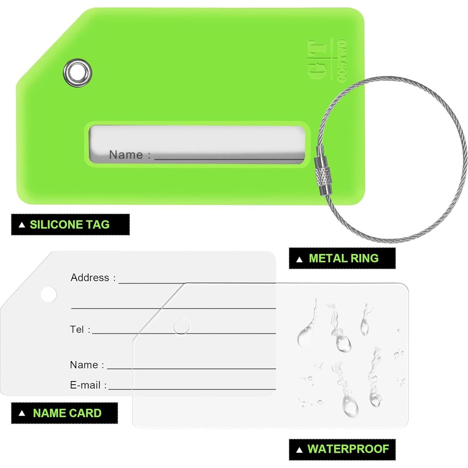 Etiquetas de Equipaje de Silicona Gostwo Verde 2 Pack con Iniciales