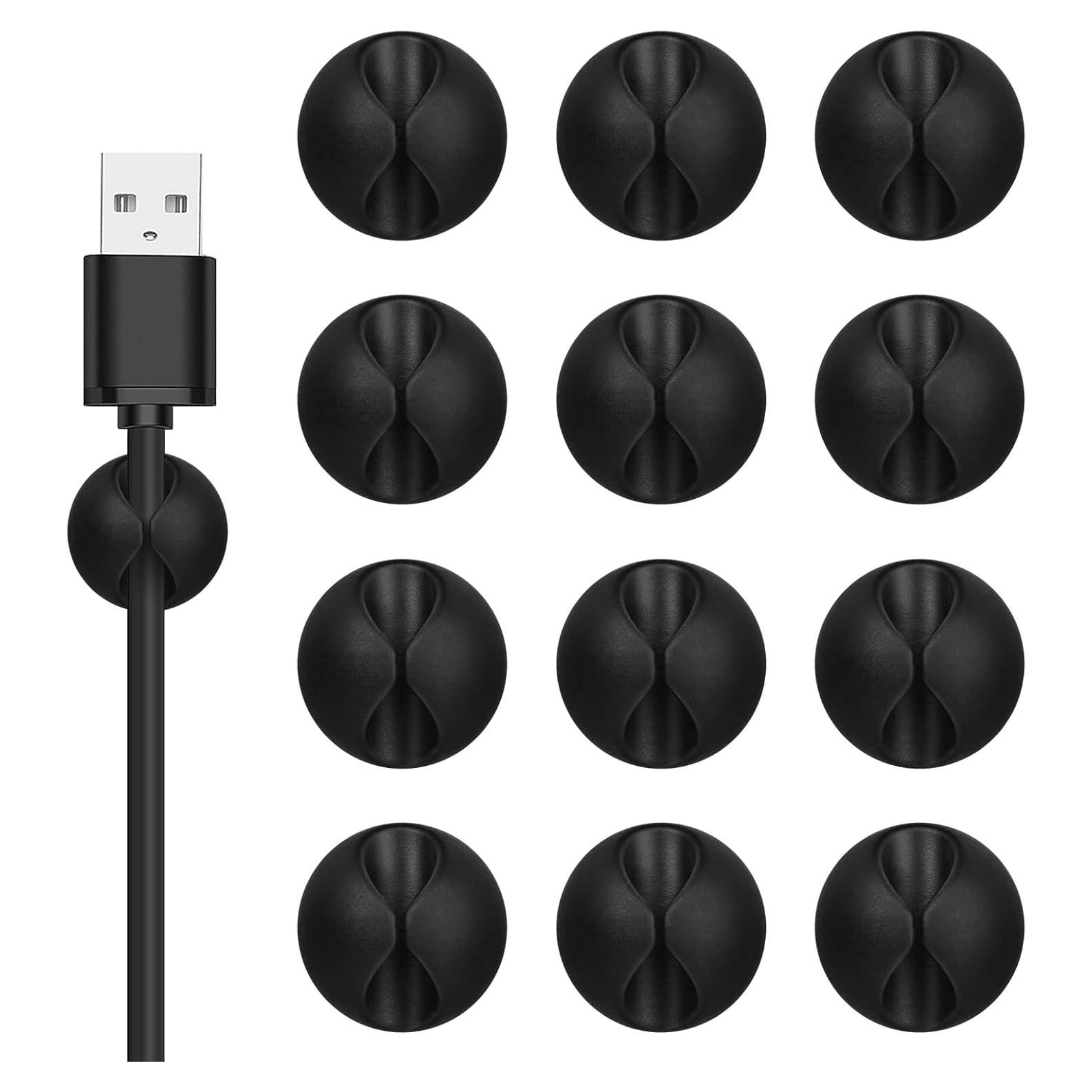 Soporte de Cables Flezoo 12PCS Adhesivo Negro Organizador