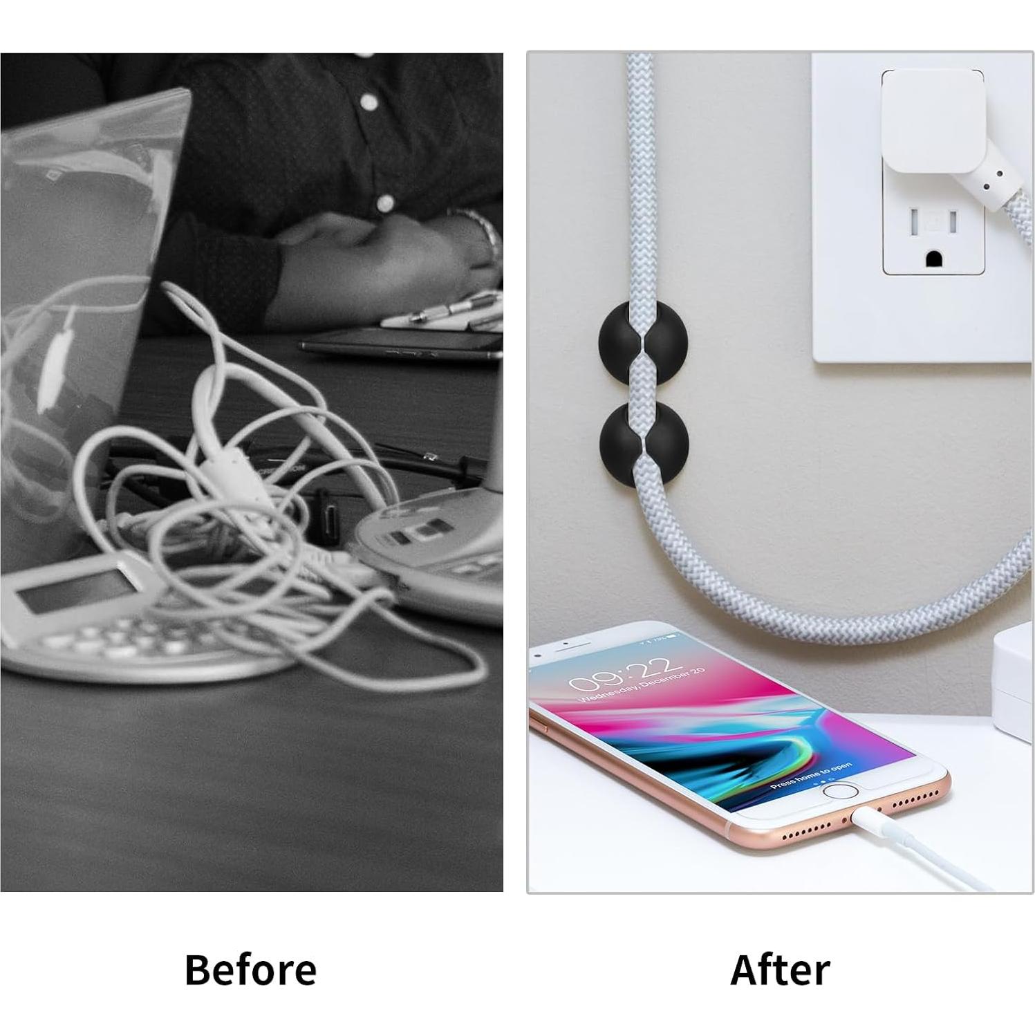 Soporte de Cables Flezoo 12PCS Adhesivo Negro Organizador