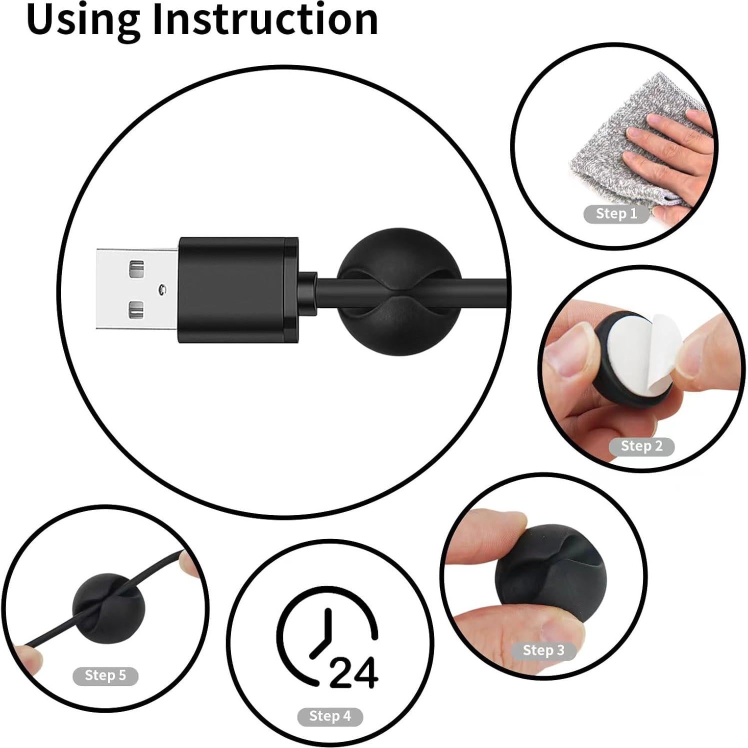 Soporte de Cables Flezoo 12PCS Adhesivo Negro Organizador