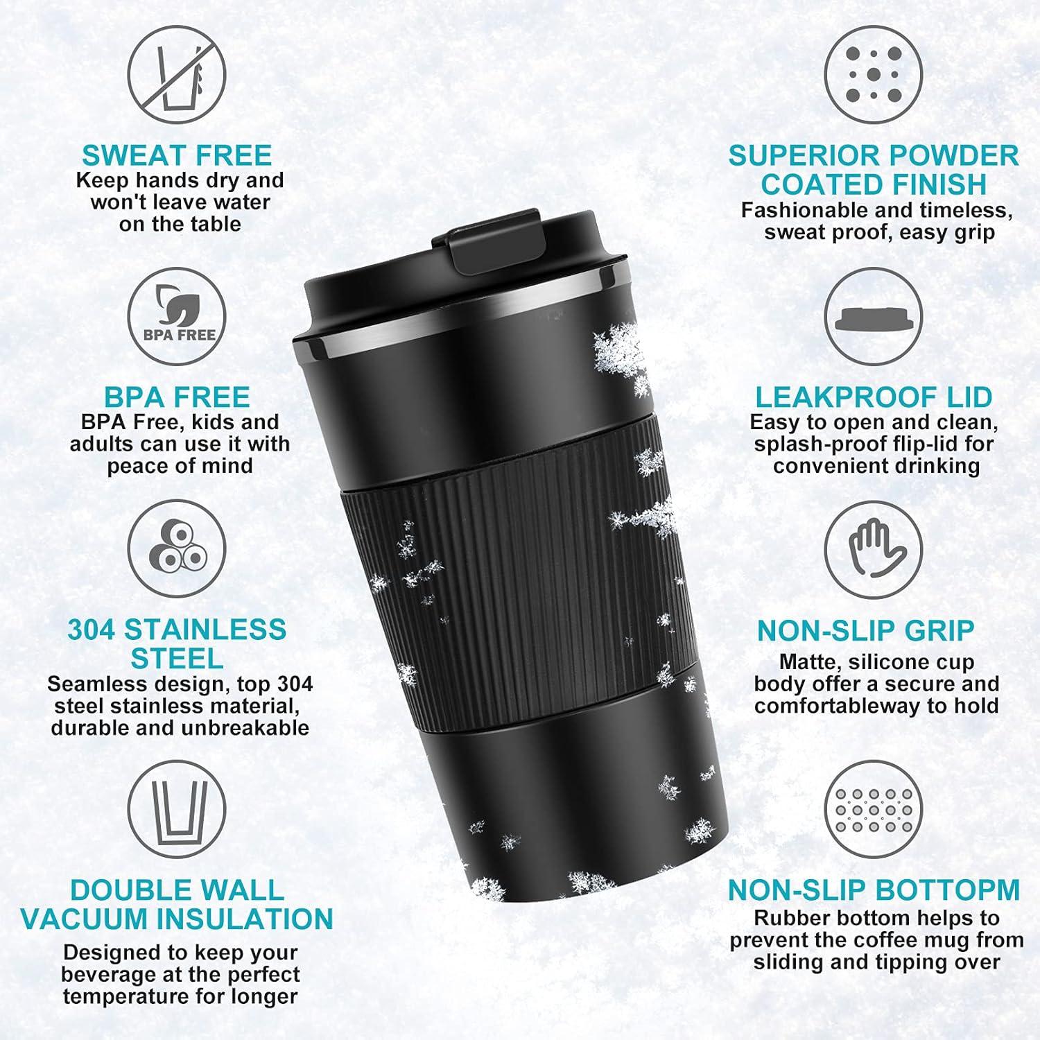 Taza de café de viaje YINJOYI 380ml acero inoxidable a prueba de fugas