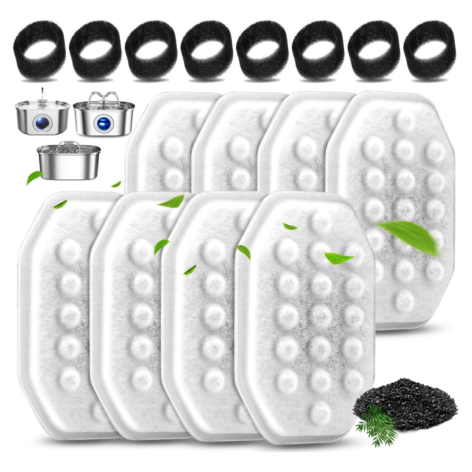 Paquete de 8 Filtros y 8 Esponjas Artiaims para Fuente de Agua Gatos 3.2L