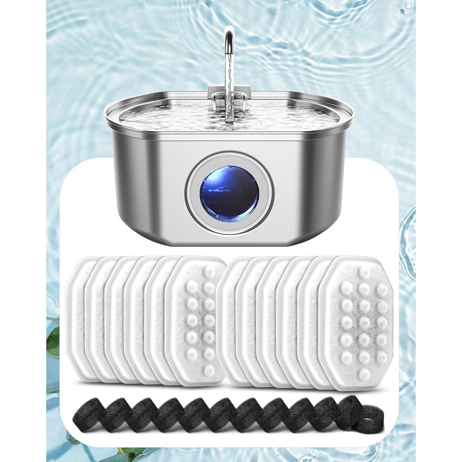 Paquete de 8 Filtros y 8 Esponjas Artiaims para Fuente de Agua Gatos 3.2L