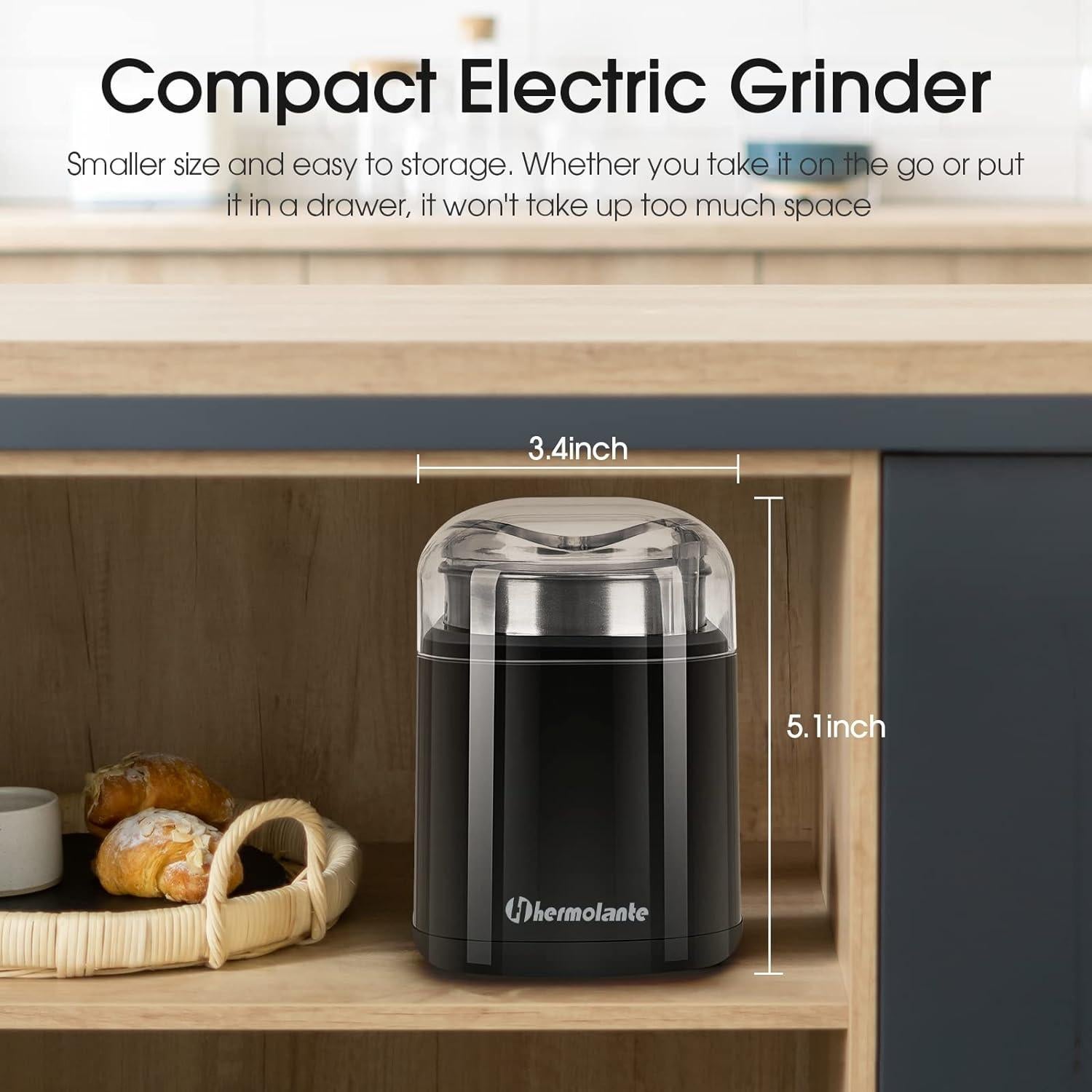 Molino de Especias Eléctrico Hermolante 200W Compacto Negro