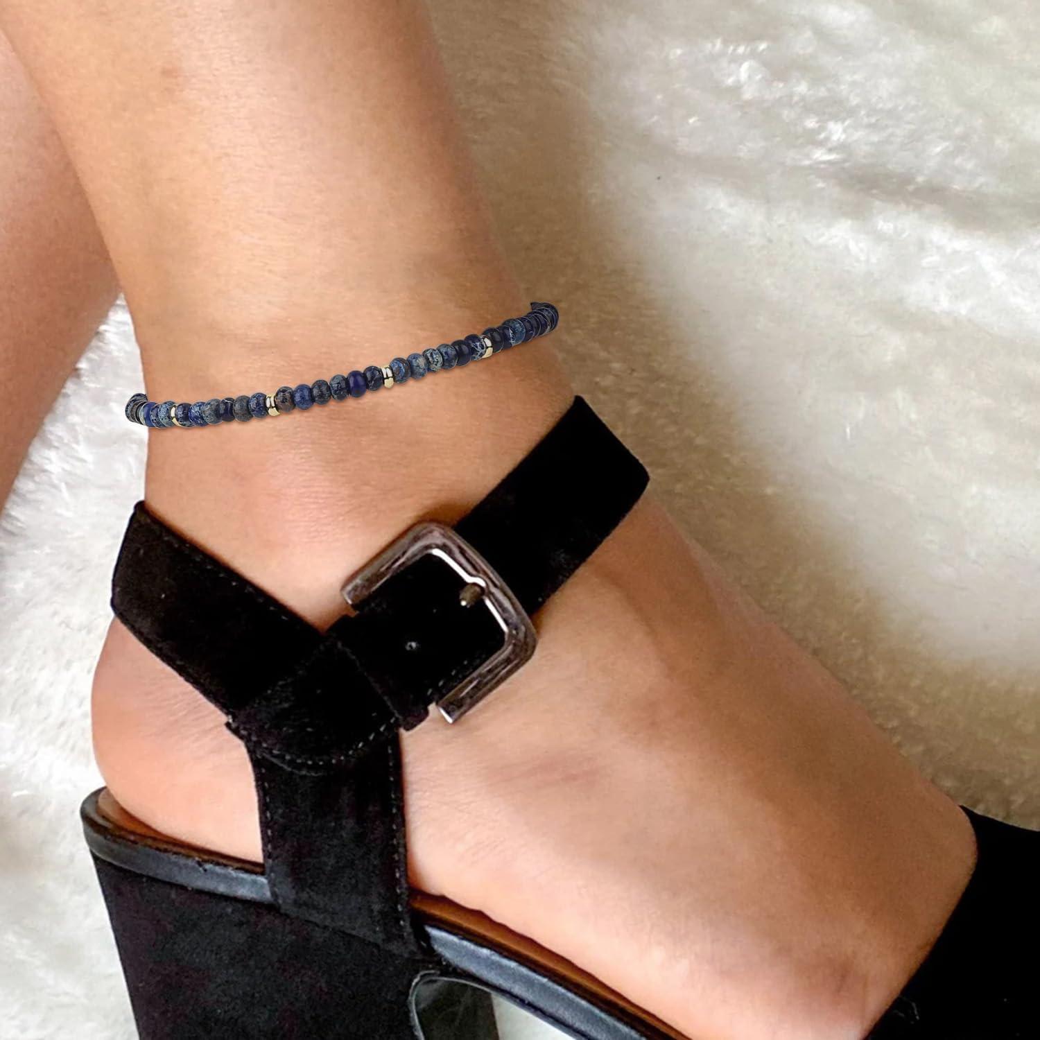 Tobillera de piedras naturales Wremily para mujeres - Ajustable