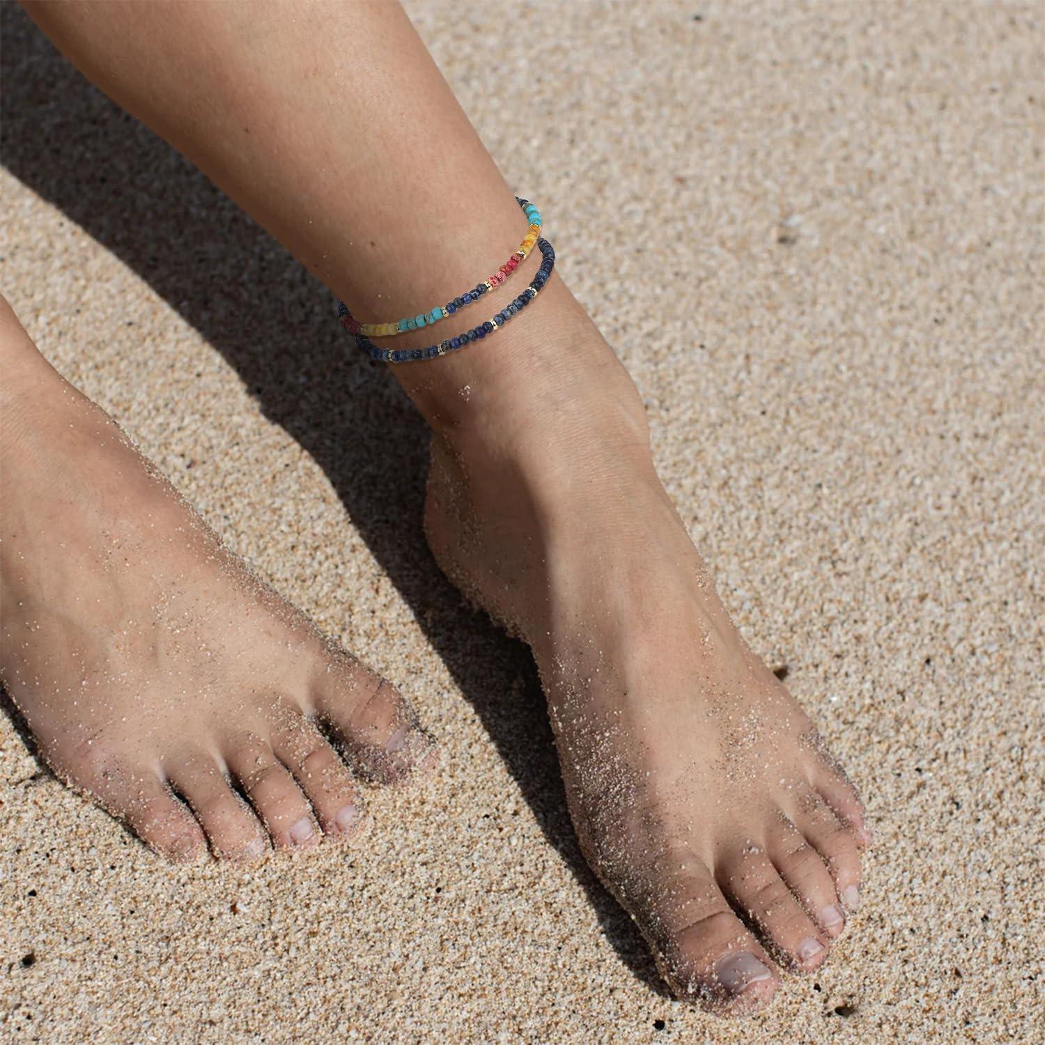 Tobillera de piedras naturales Wremily para mujeres - Ajustable