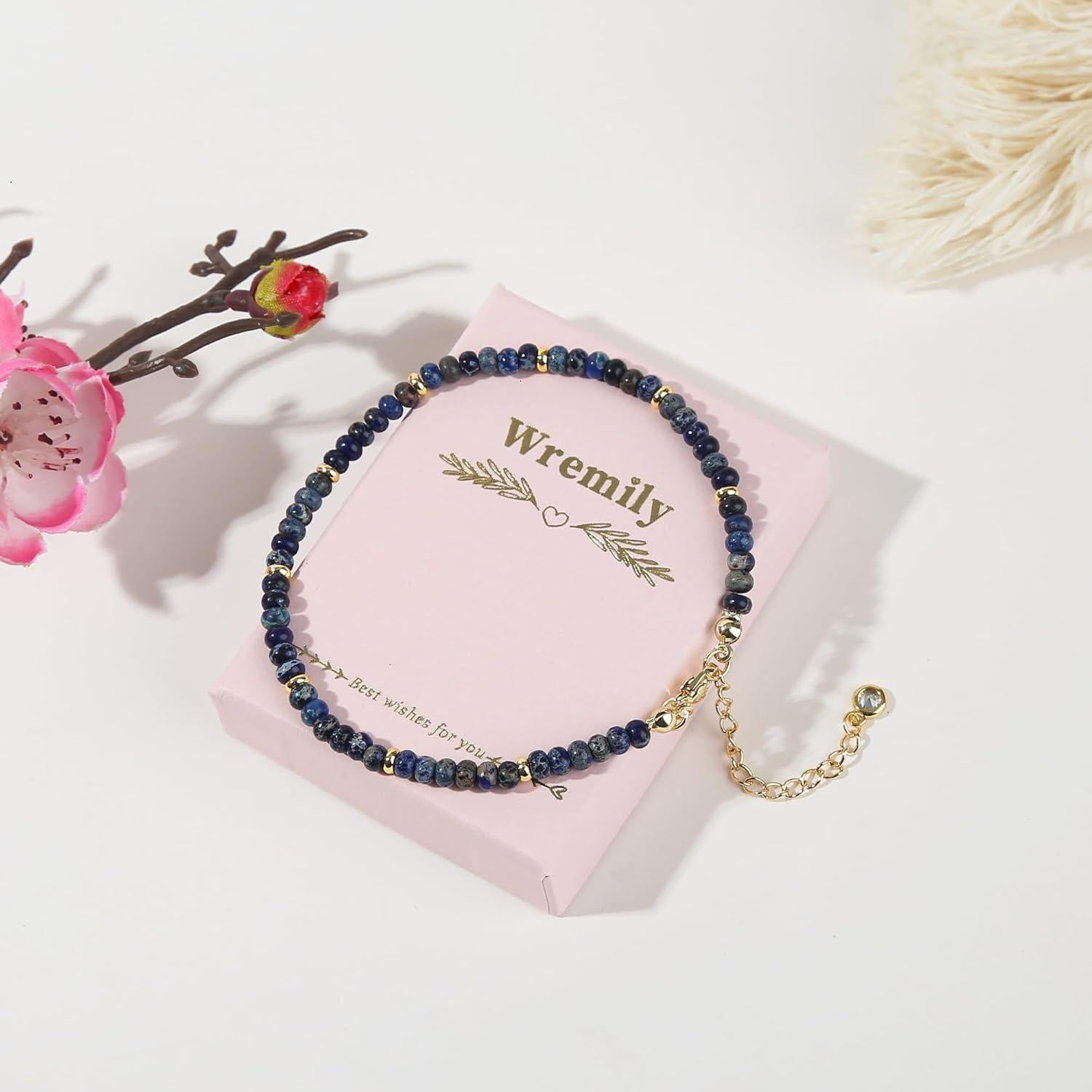 Tobillera de piedras naturales Wremily para mujeres - Ajustable