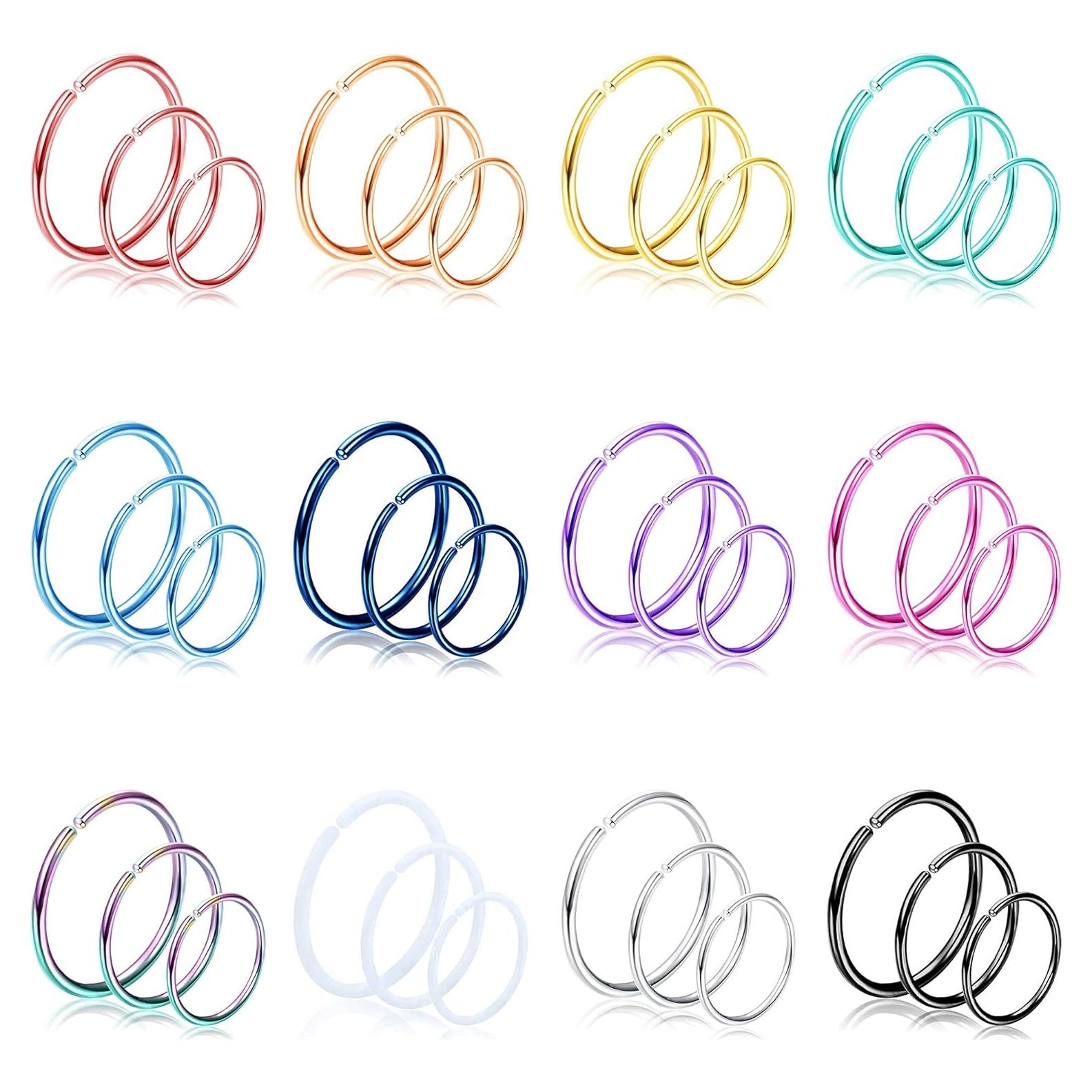 Aros de Nariz Drperfect 36 Piezas 20G Acero Inoxidable