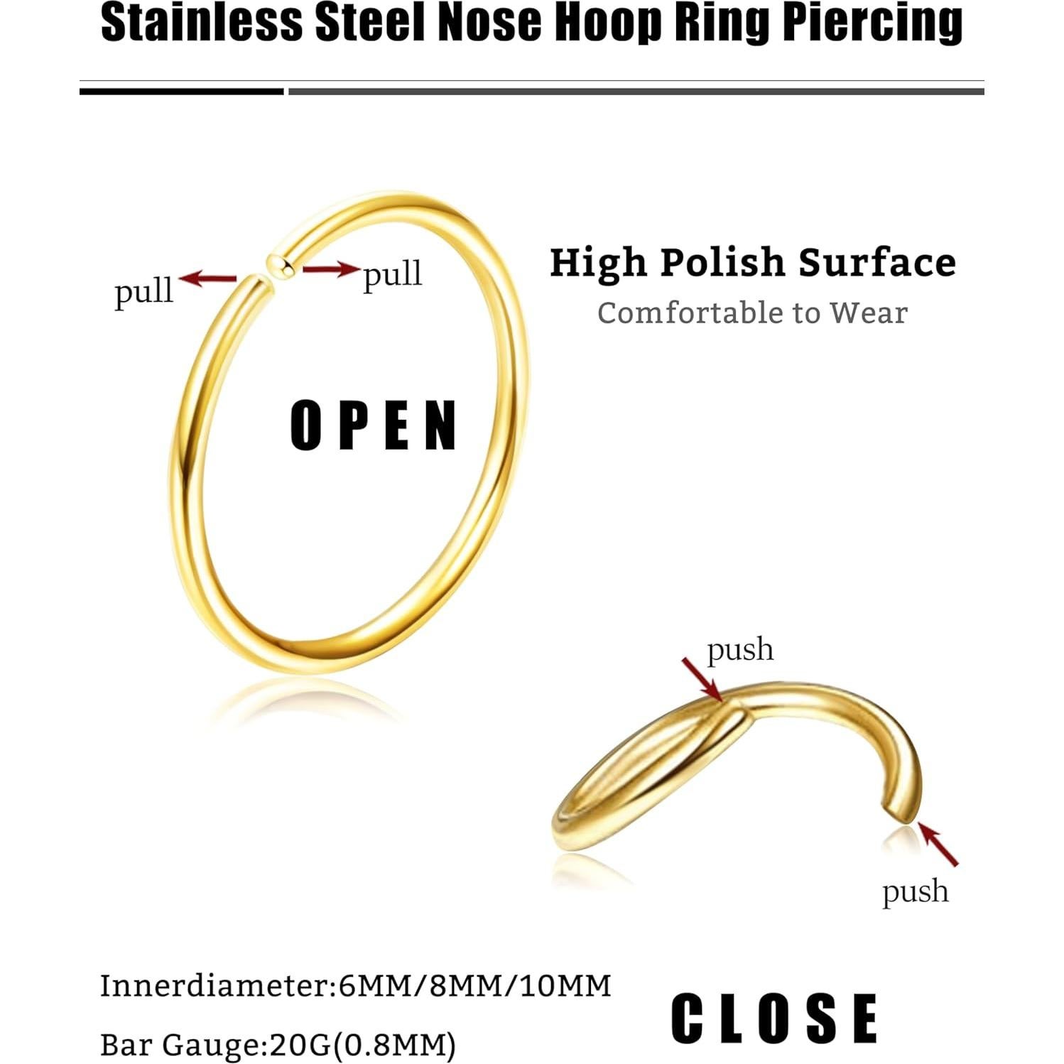 Aros de Nariz Drperfect 36 Piezas 20G Acero Inoxidable