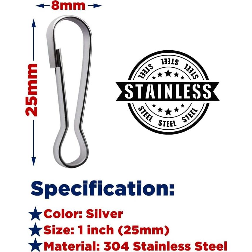 100 Ganchos de Resorte Acero Inoxidable 304 Wayilea 25mm