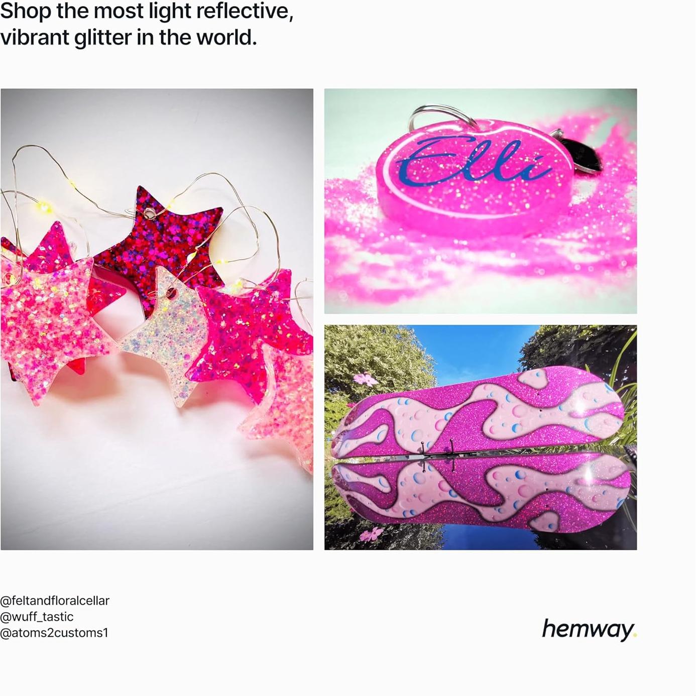 Glitter Fino Rosa Fluorescente Hemway 130g - Manualidades y Cosméticos