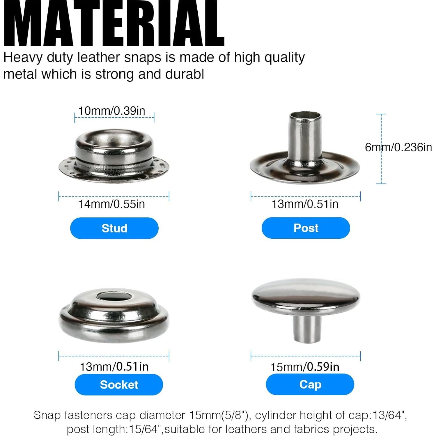 Kit de Botones a Presión INNETOC 68 Conjuntos 15mm Metálicos