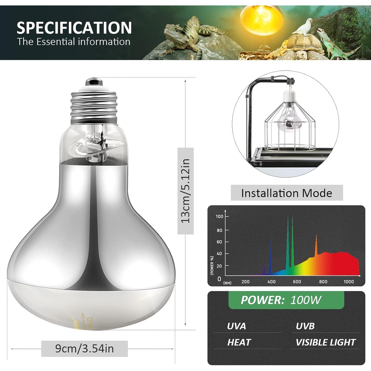 Bombilla de Calor para Reptiles MIXJOY 100W UVA UVB Espectro Completo