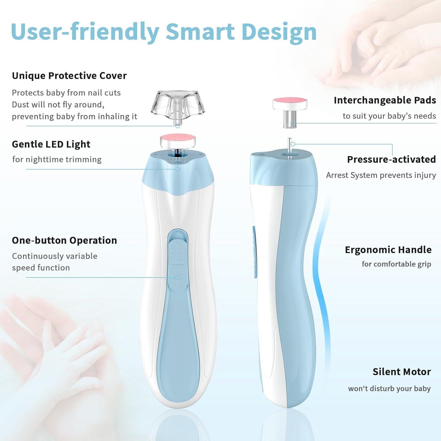 Cortauñas Eléctrico BSRGMS para Bebés y Adultos con Luz LED