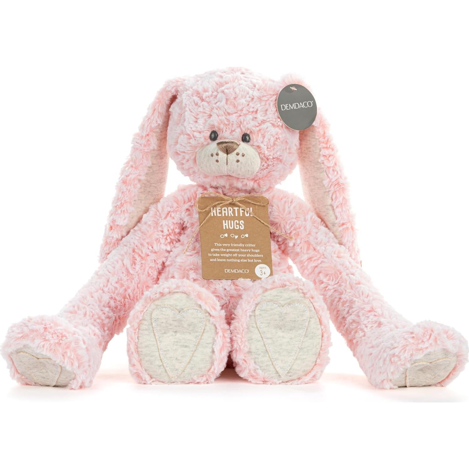 Peluches Abrazos Corazón DEMDACO Conejo Rosa y Gris 36.8 cm