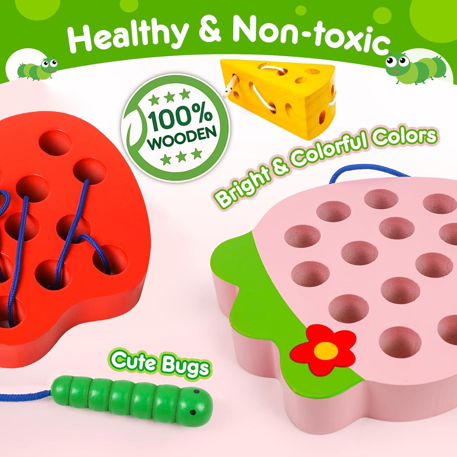 Juguetes de Enhebrar de Madera NAODONGLI - 3 Piezas Educativos