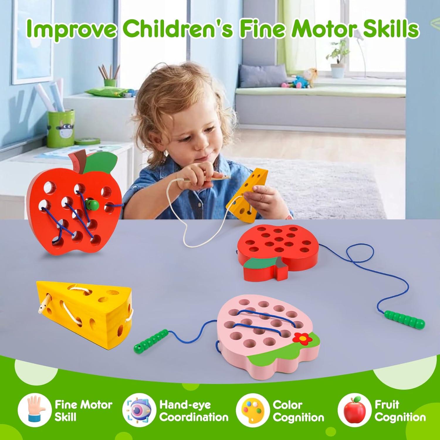 Juguetes de Enhebrar de Madera NAODONGLI - 3 Piezas Educativos