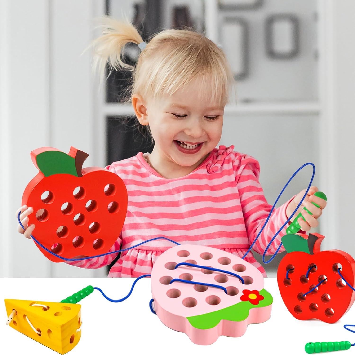 Juguetes de Enhebrar de Madera NAODONGLI - 3 Piezas Educativos