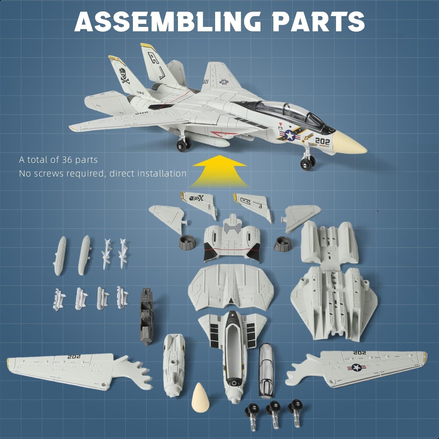 Kit de modelo F-14 Tomcat 1:72 SEBUNAS plástico para armar