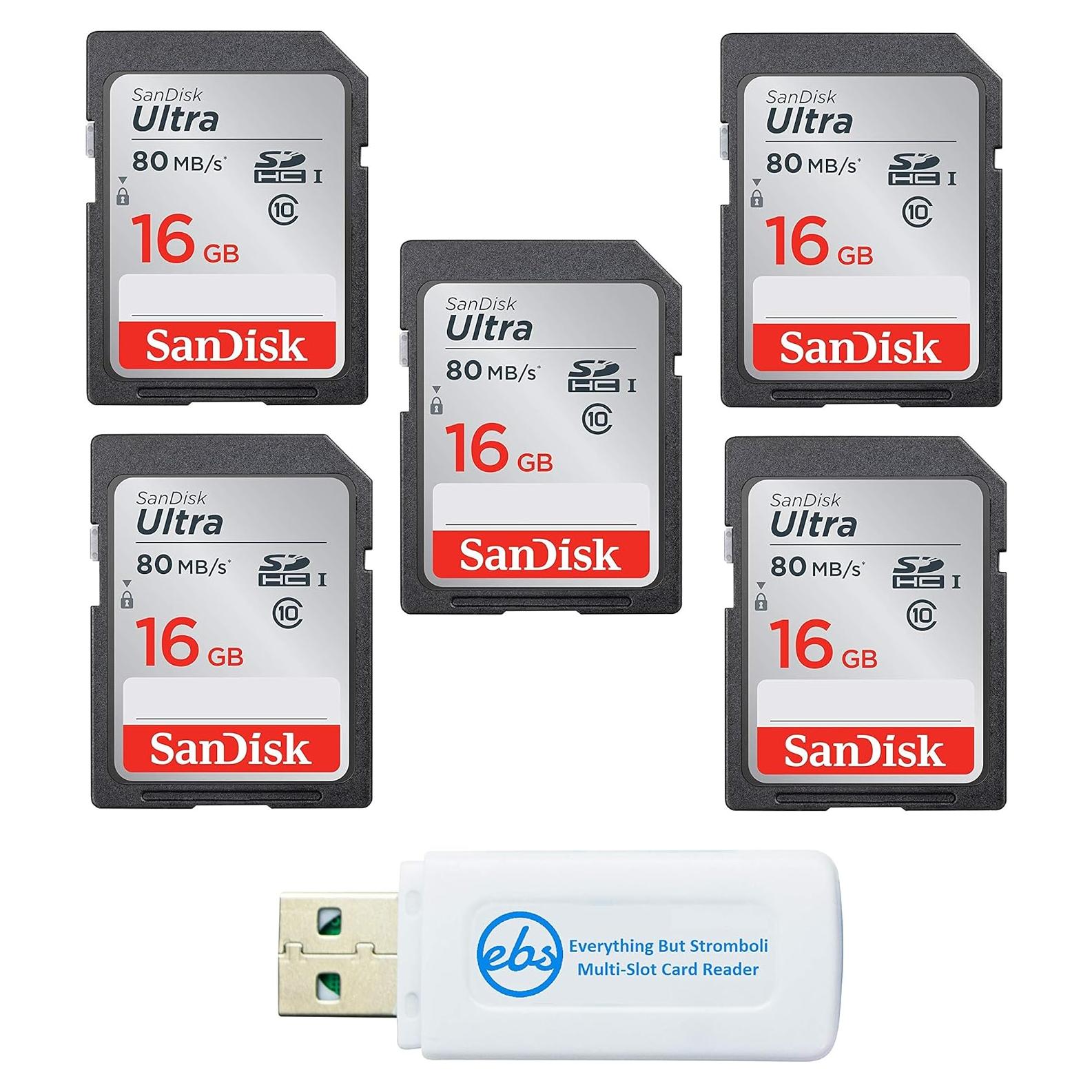Paquete de 5 Tarjetas SD SanDisk Ultra 16GB UHS-I Clase 10